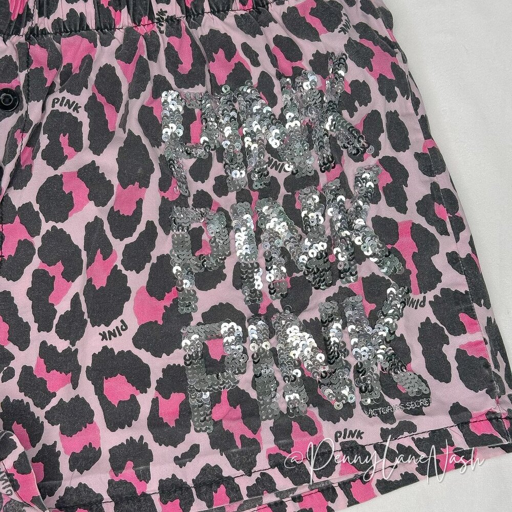 Victoria's Secret Leopard Print Sequined Logo PJ Shorts - Picture 3 of 8